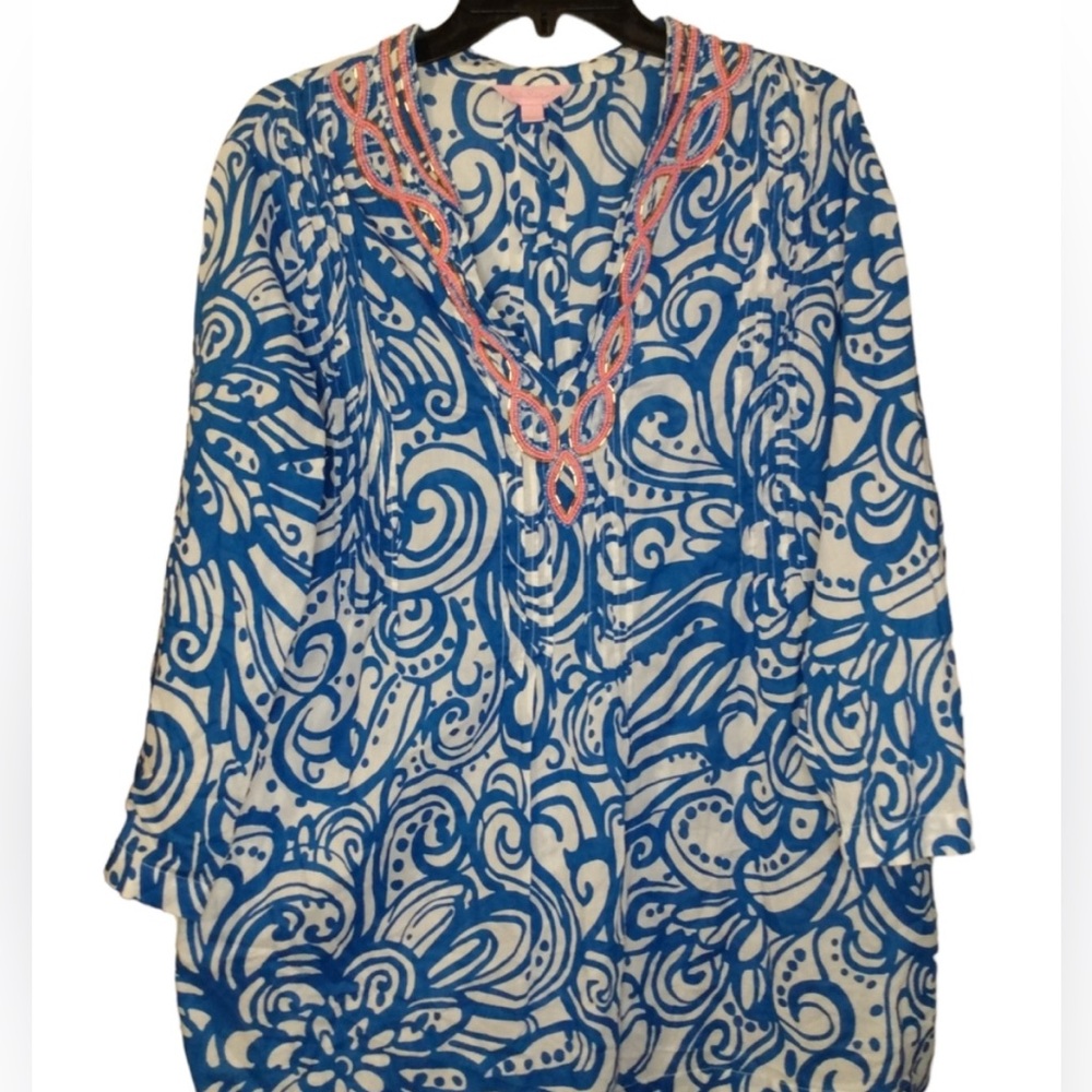Beautiful Lilly Pulitzer Quarter Sleeve Beaded Tunic Size Large 💙